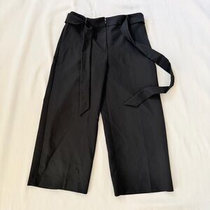 Talbots Womens Pants Belted Wide Leg Crop Black Business Casual Petite Small S
